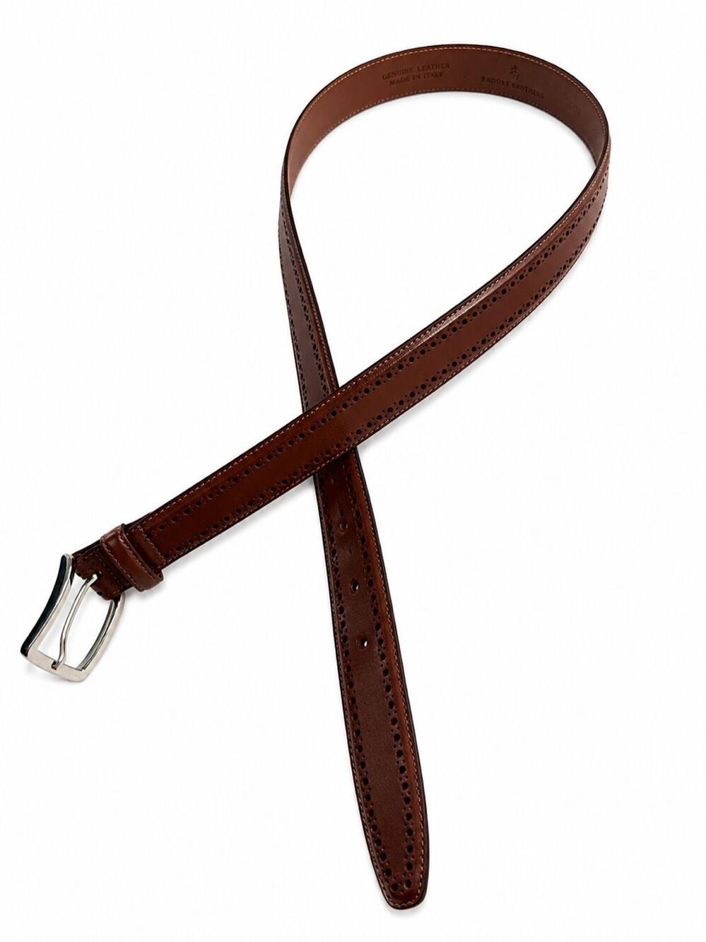 Brooks Brothers Men’s Brown Brogue Leather Dress Belt Made Italy Size 36